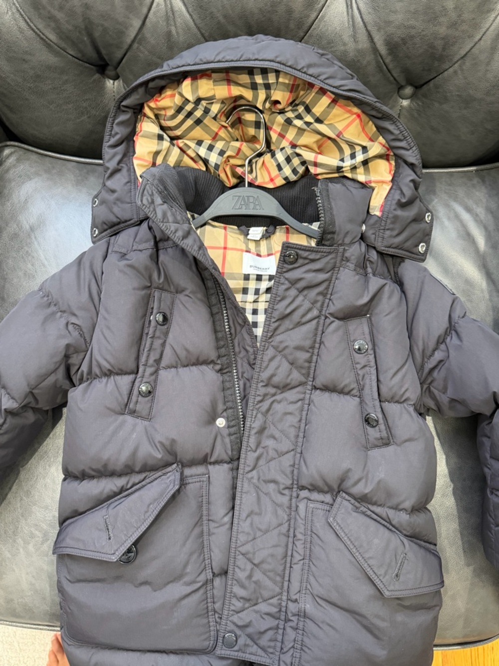 Burberry Boys Quilted Hooded Puffer Coat 6Y with Burberry Lining - Black